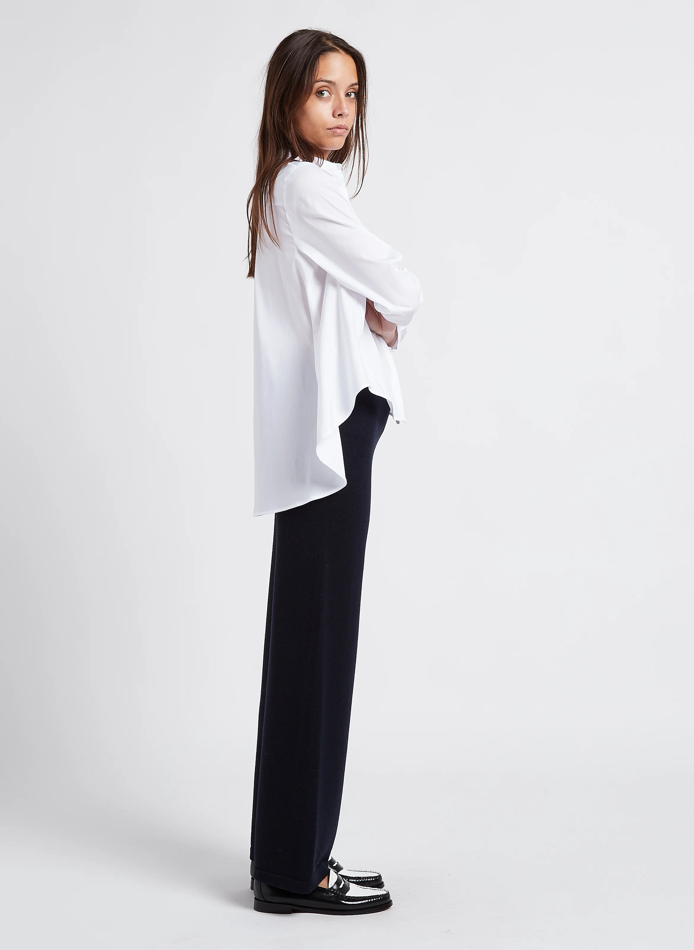 Chemise ample à col classique en coton mélangé | Blanc