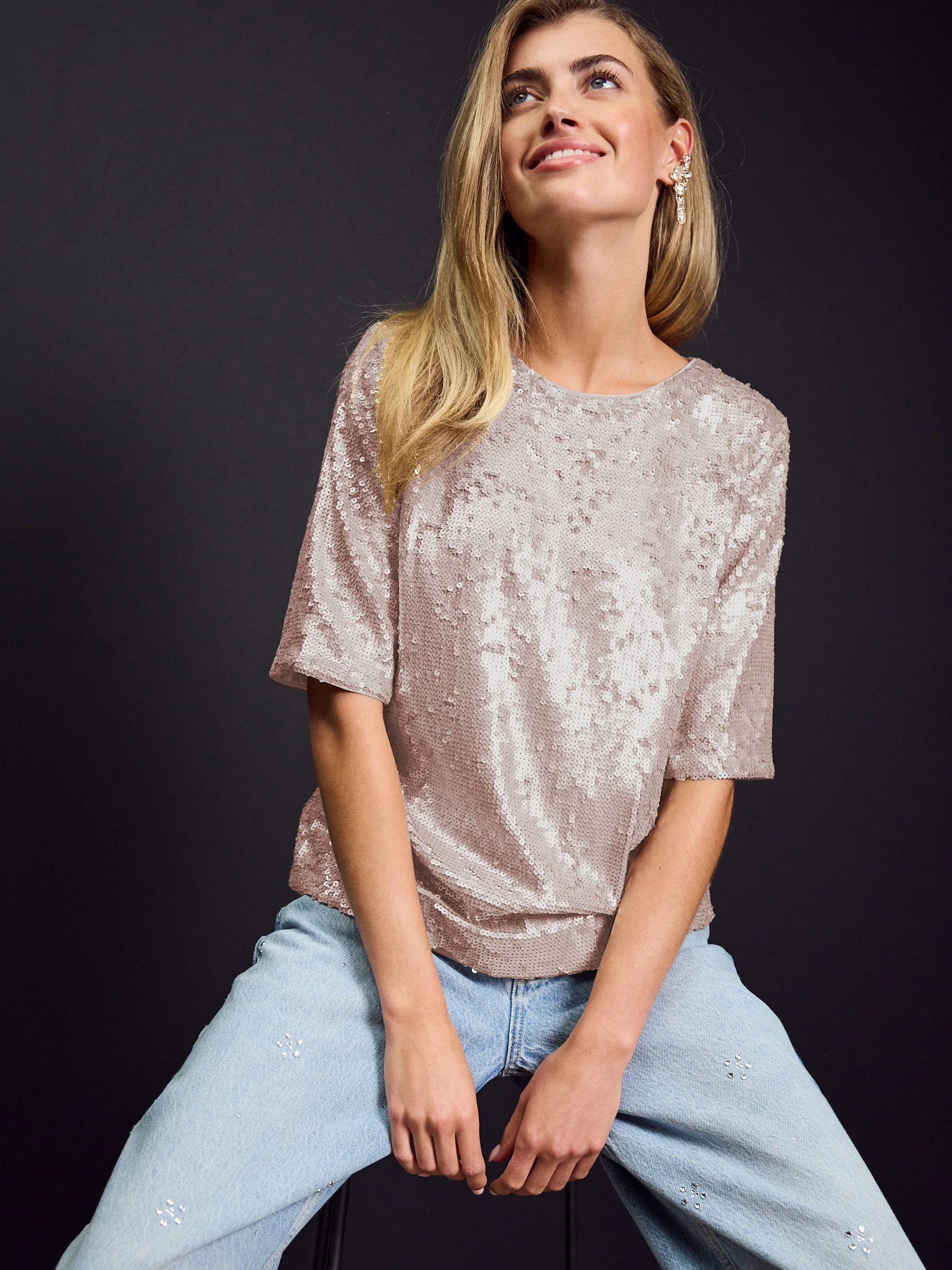 Champagnegoud - T-shirt met lovertjes