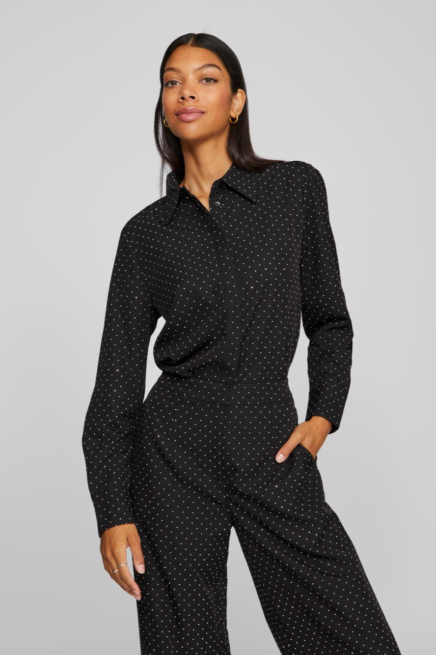 Vila  Visimiletta O-Neck LS skjorte - Black Beauty