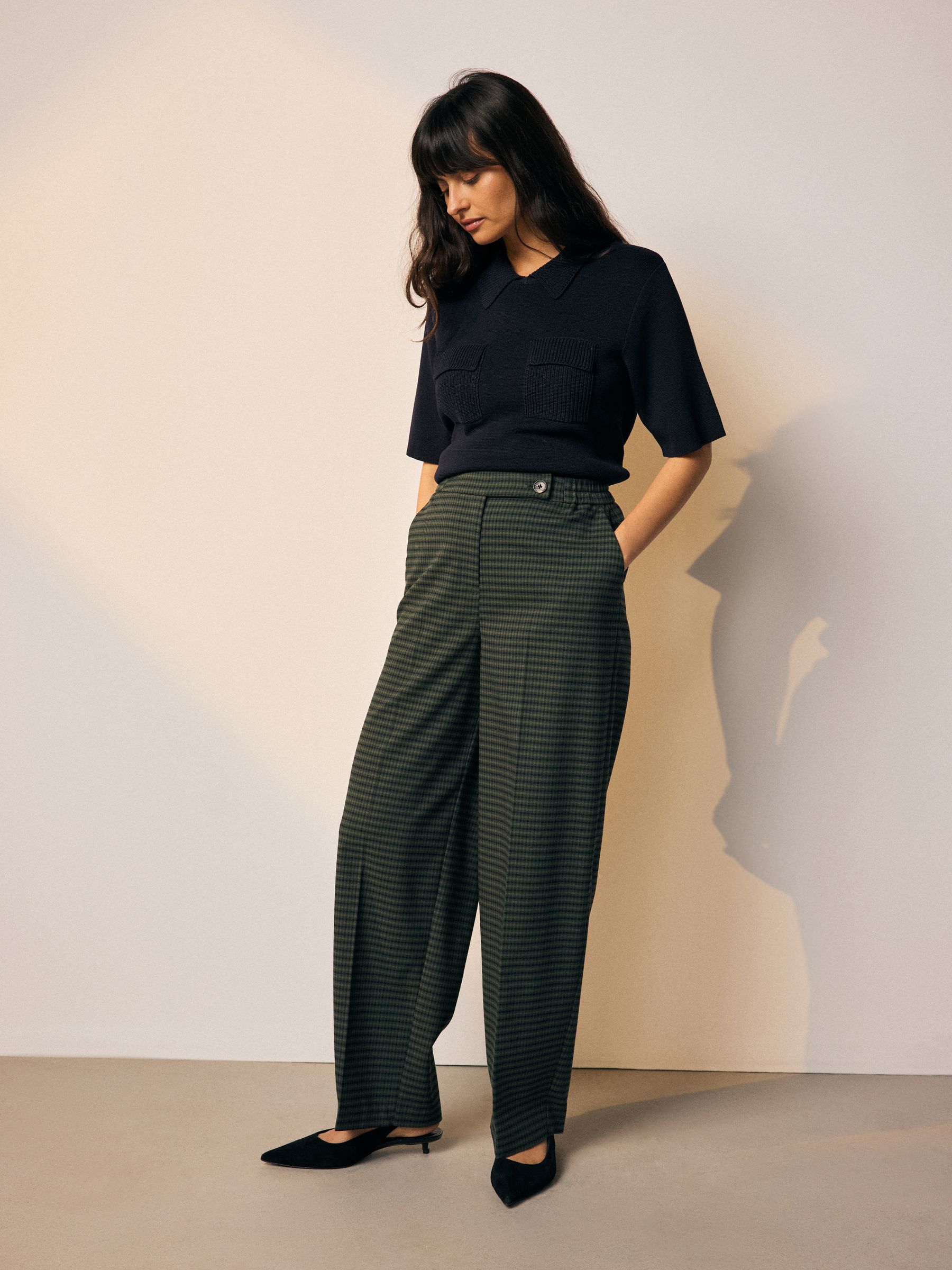 Groen - Check Elasticated Back Wide Leg Trousers