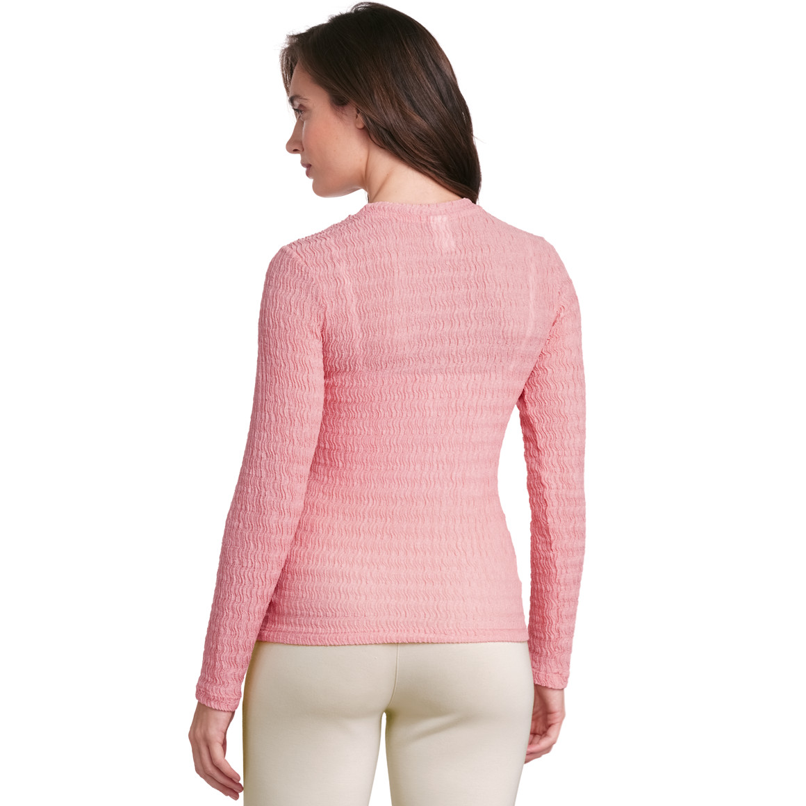Gina Collection Damen Langarmshirt mit gekreppter Struktur rosa