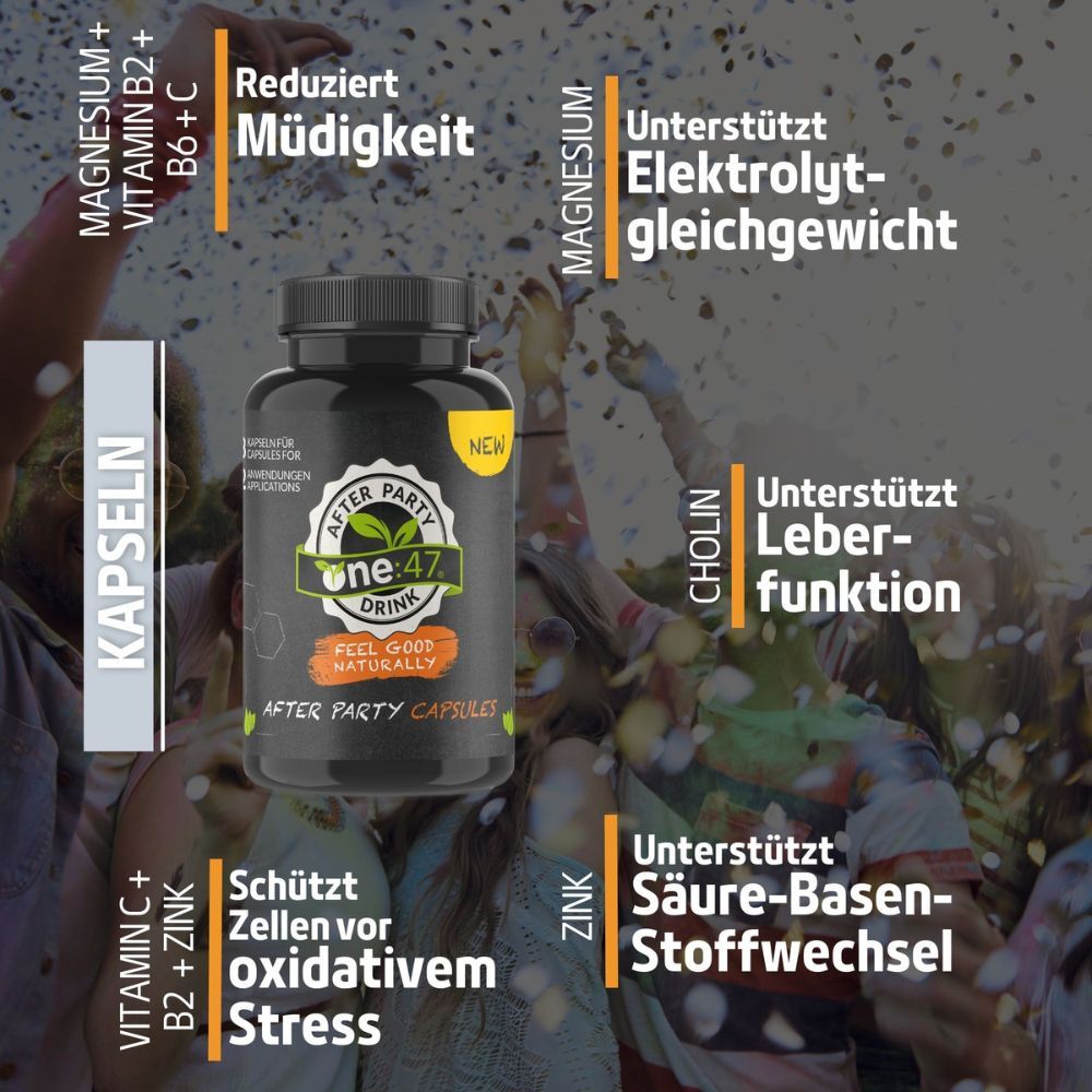 one:47® After Party Kapseln mit Elektrolyten und Vitaminen