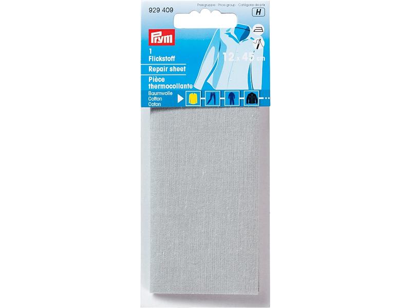 Prym Flickstoff 12 x 45 cm, aufbügelbar, Hellgrau Aufbügelbarer Flickstoff aus Baumwolle