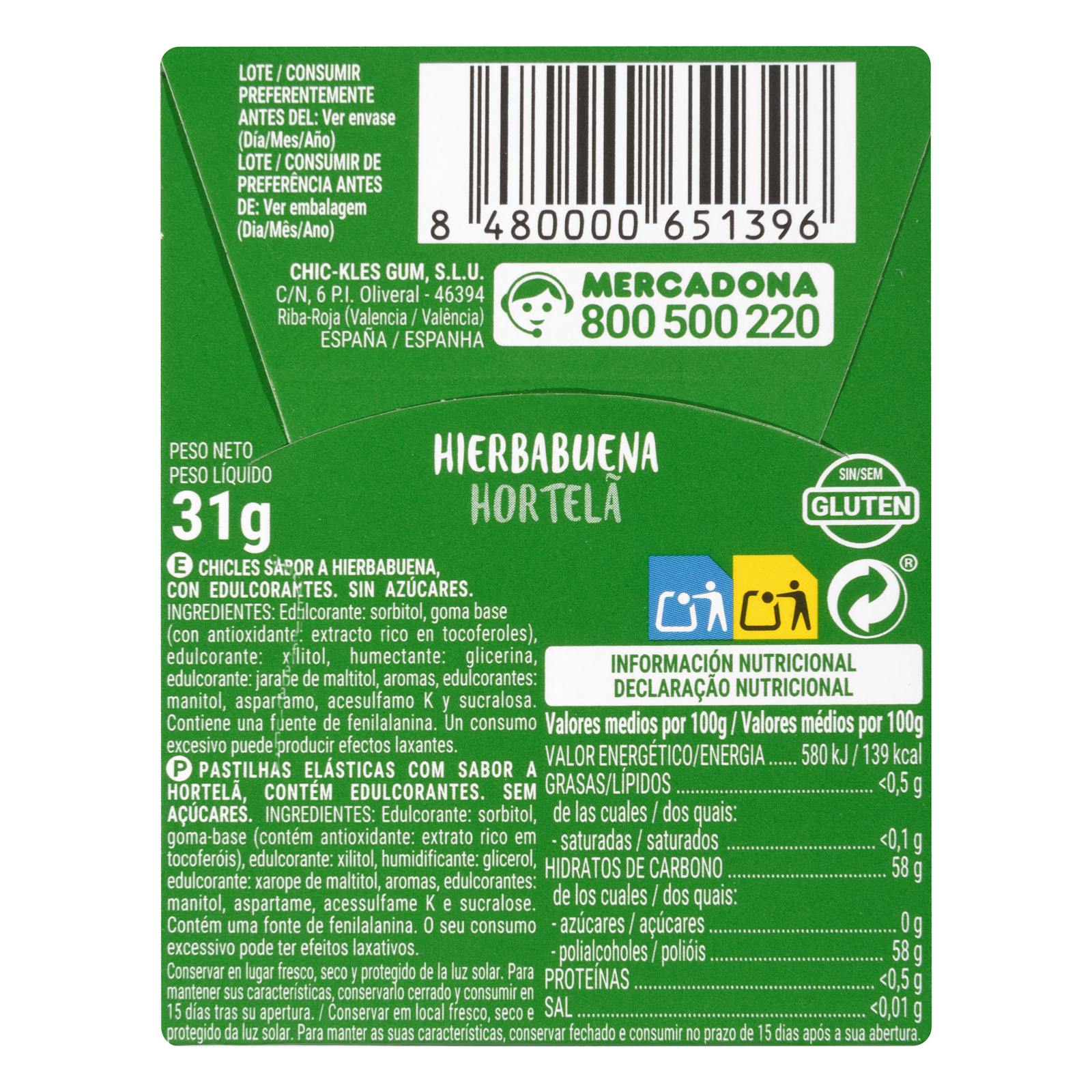 Feuille de gomme à la menthe poivrée Hacendado