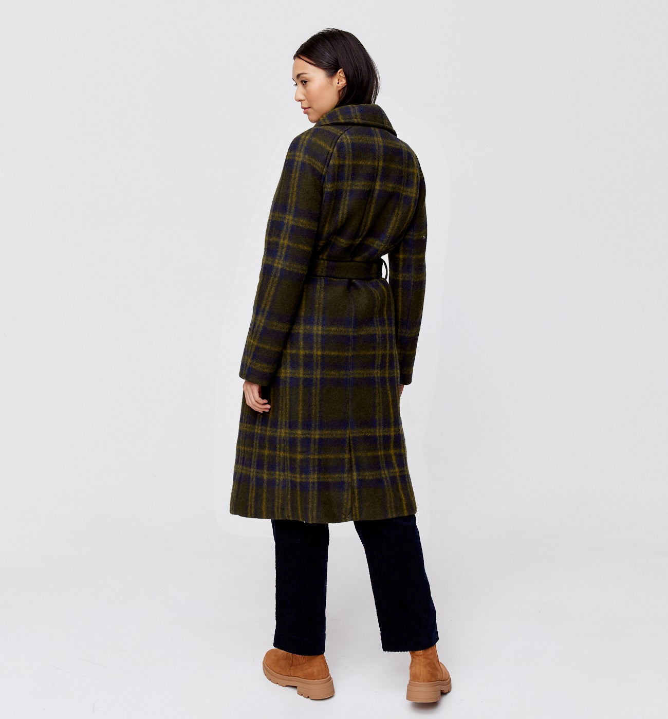 Manteau en laine mélangée - Carreaux kaki