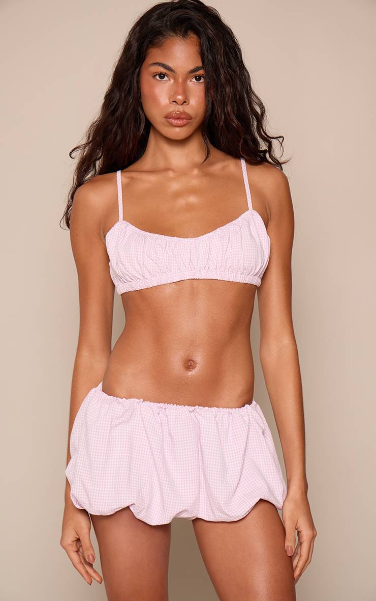 Lilas Ensemble Coordonné Brassière Froncée À Carreaux Vichy
