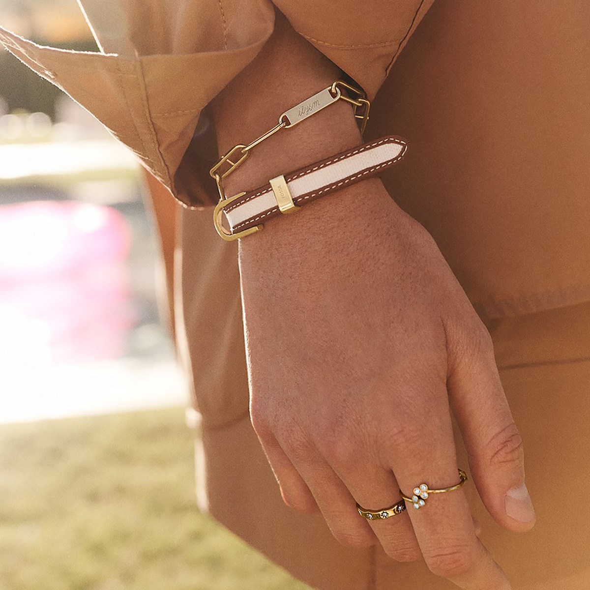 Bracelet Fossil Heritage D-Link cuir brun et blanc