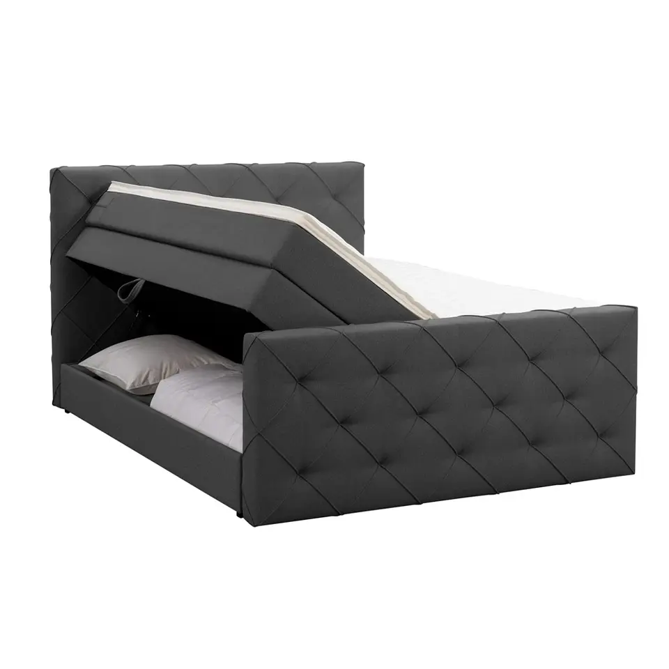 Boxspring met opbergruimte en voetbord Liv geruit - antraciet - 160x200cm