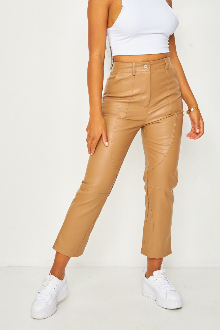 Pantalon en simili cuir beige foncé
