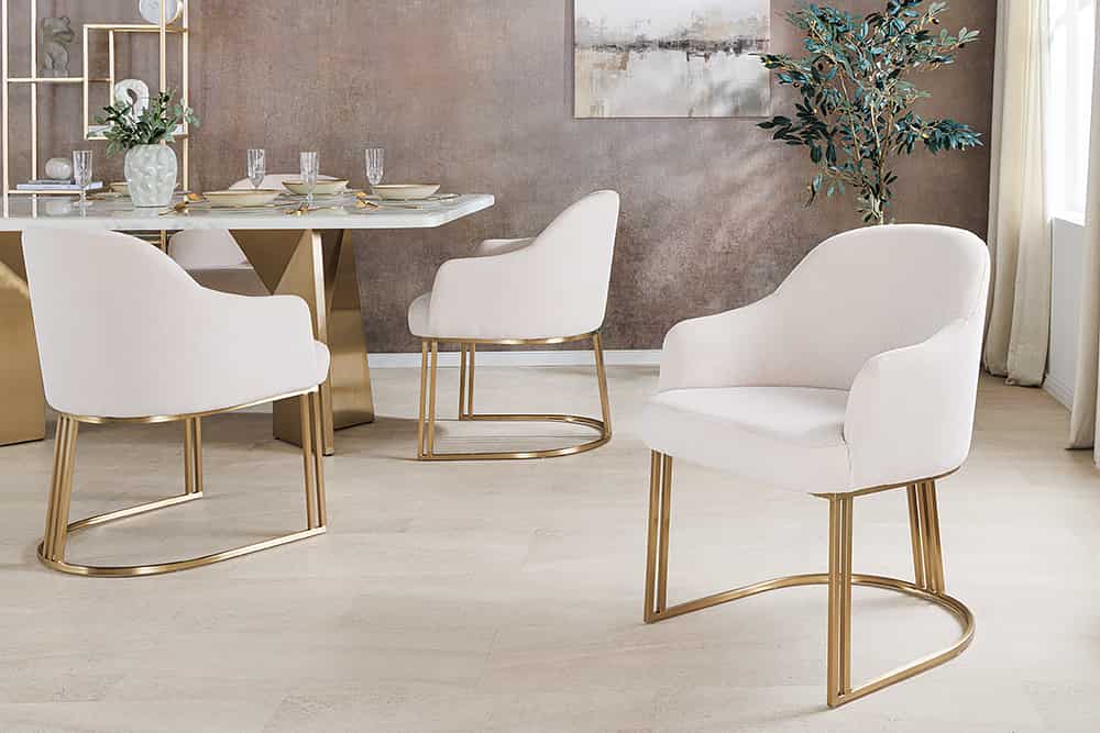 Armlehnen Stuhl EXTRAVAGANCIA beige Cord Metall brushed champagner gold
