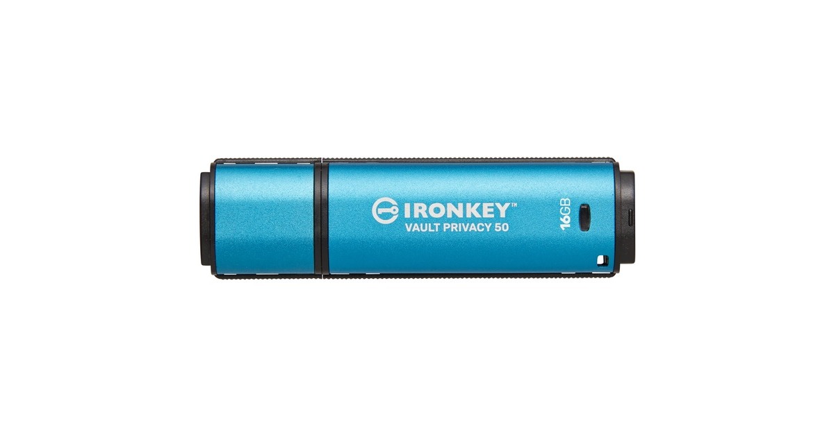 KingstonIronKey Vault Privacy 50 16 GB usb-stick  (Lichtblauw/zwart, USB-A 3.2 Gen 1 (5 Gbit/s))