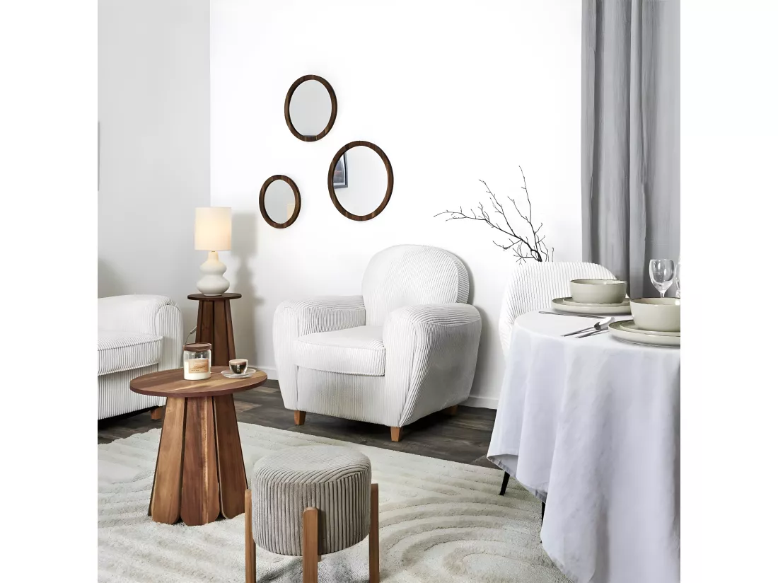 GANDY - Fauteuil Club Tissu Velours Côtelé Beige