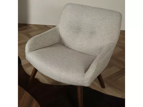 London - Fauteuil en tissu et pieds en bois naturel : Couleur - Ecru