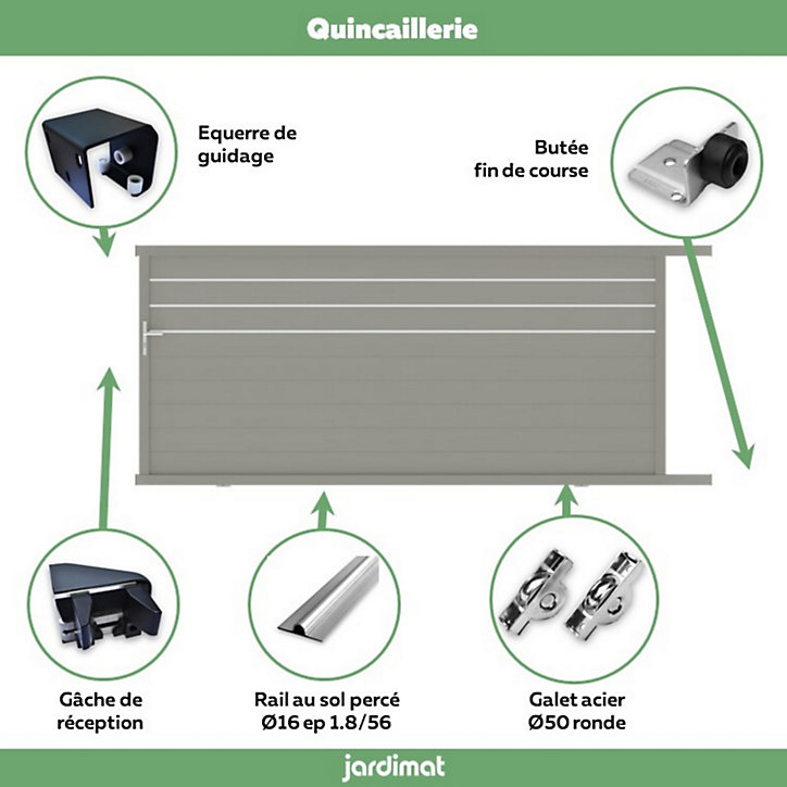 Portail Jardimat coulissant aluminium Alpes Trio gris quartz - 300 x h.160 cm