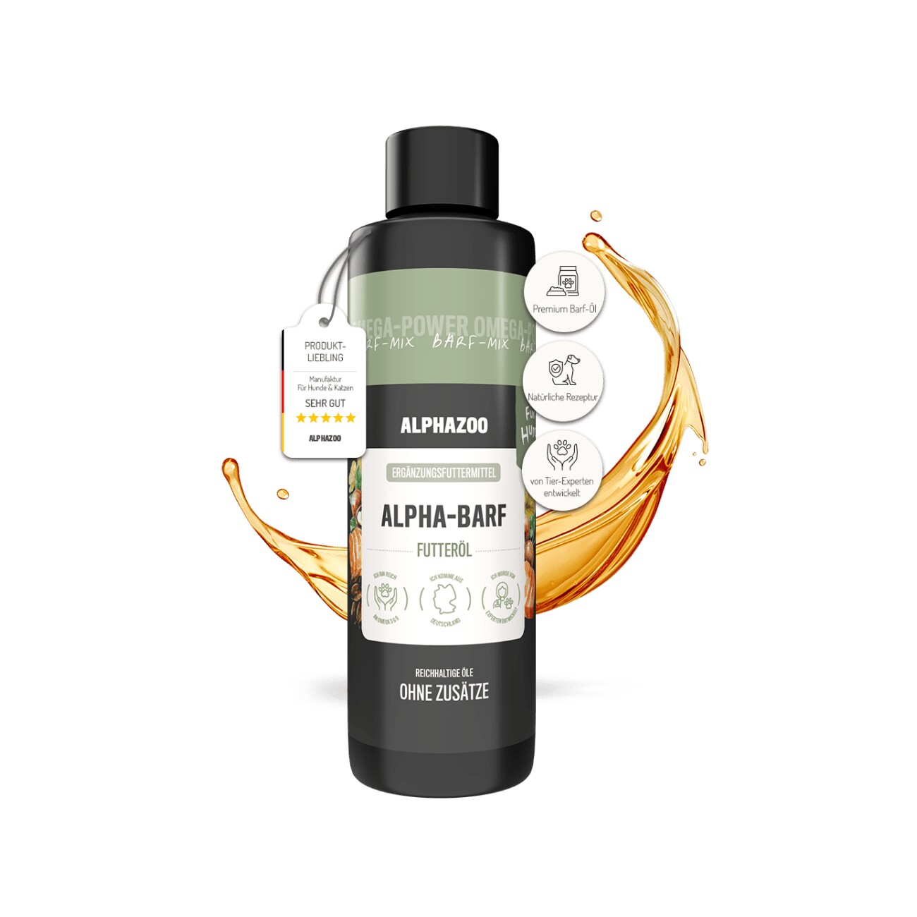 ALPHAZOO Alpha-Barf Futteröl für Hunde und Katzen 250 ml