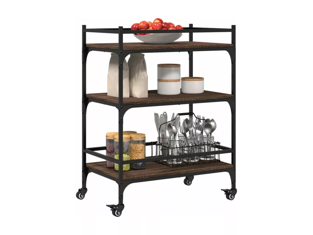 Chariot de cuisine chêne marron 65x40x86,5 cm bois d'ingénierie