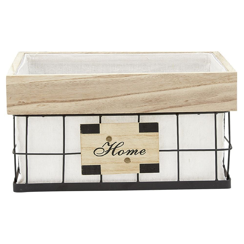 Panière déco naturel blanc et noir avec inscription Home L.35 cm