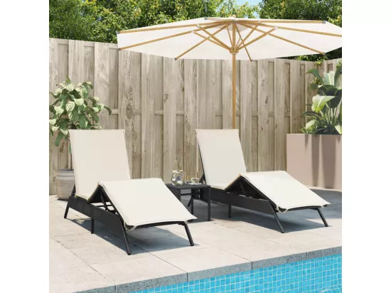 Chaises longues lot de 2 avec table noir résine tressée