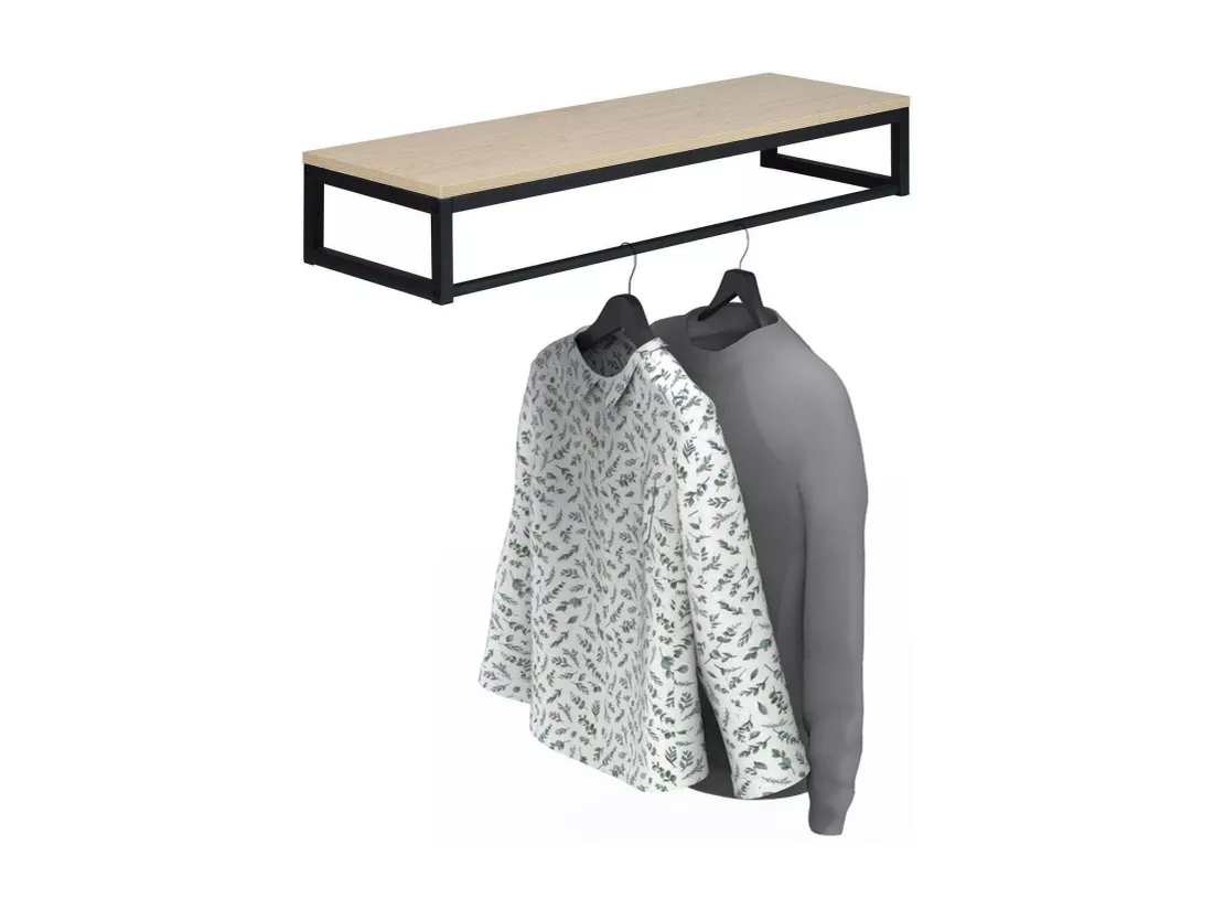 Penderie étagère murale bois et métal noir L90 cm GRIF