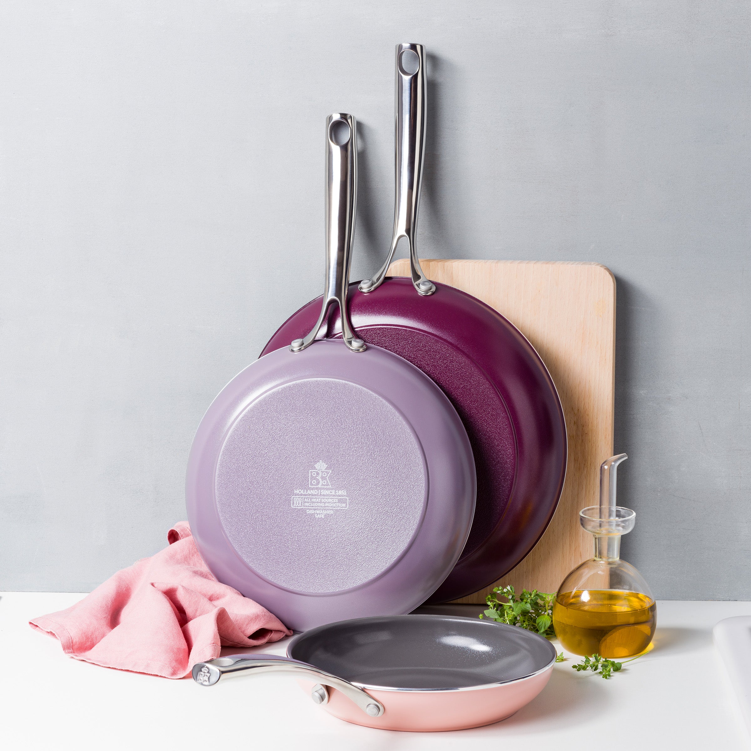 Sky Violet 3-delige koekenpannenset   Braadpan   2 Panbeschermers