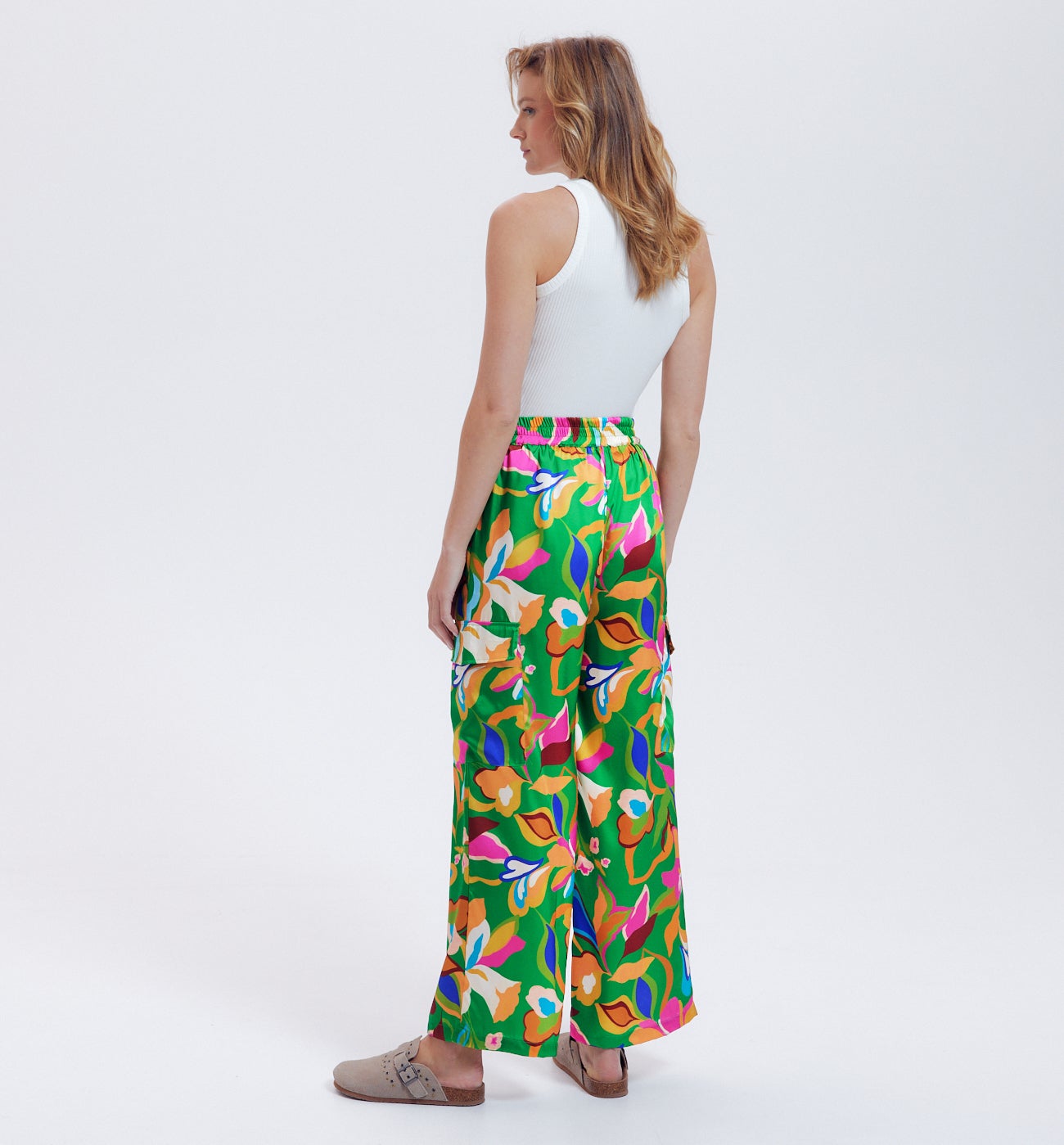 Pantalon cargo en satin Femme - Imprimé vert