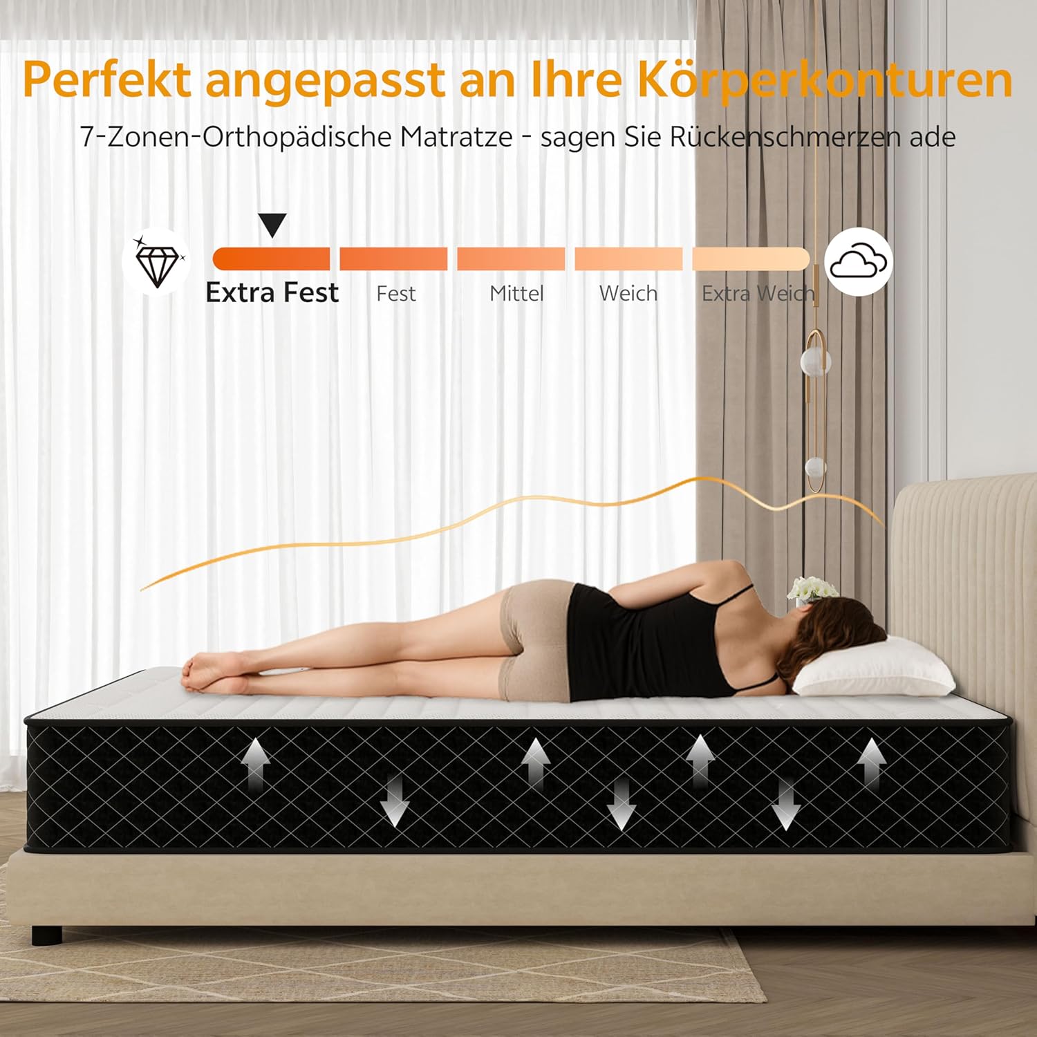 PurrJoys Matratze 120x200 cm Extra Fest, Höhe 25 cm Taschenfederkern H4 & H5, 7-Zonen, atmungsaktiv, Oeko-TEX® Zertifiziert, für Seitenschläfer