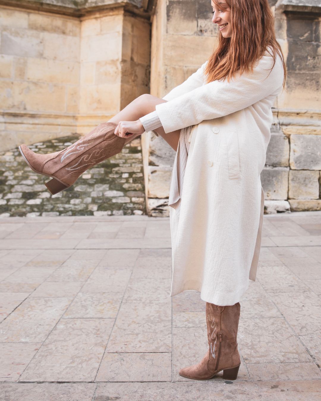 Bottes femme camel santiags à talon - Mona