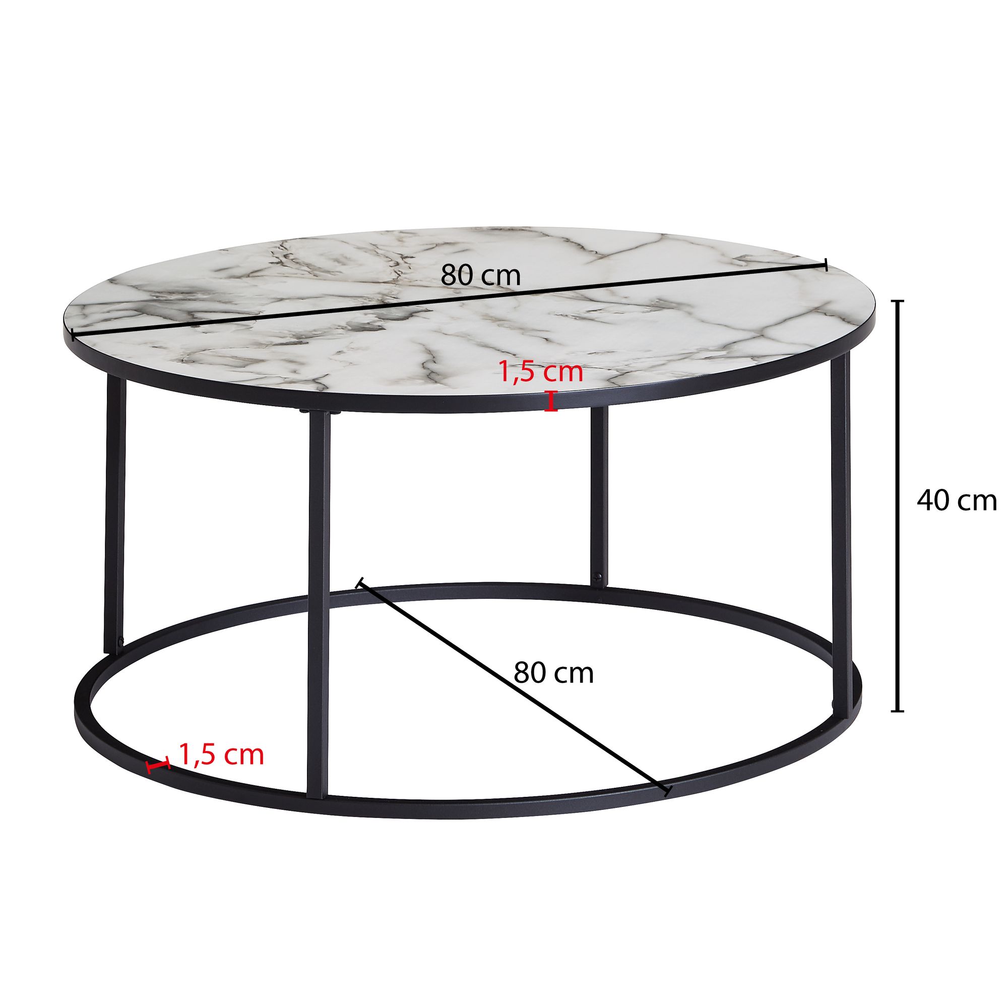 KADIMA DESIGN Runder Couchtisch Marmor-Optik, Modernes Design, 80 cm Durchmesser