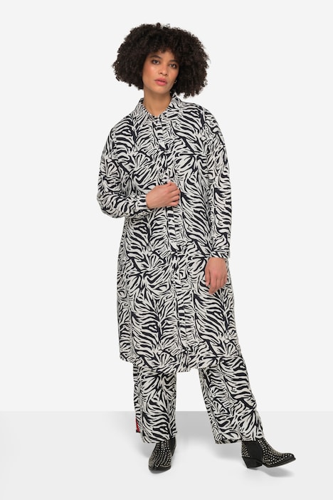 Longbluse, Zebradruck, Rücken-Statement, Hemdkragen, Langarm