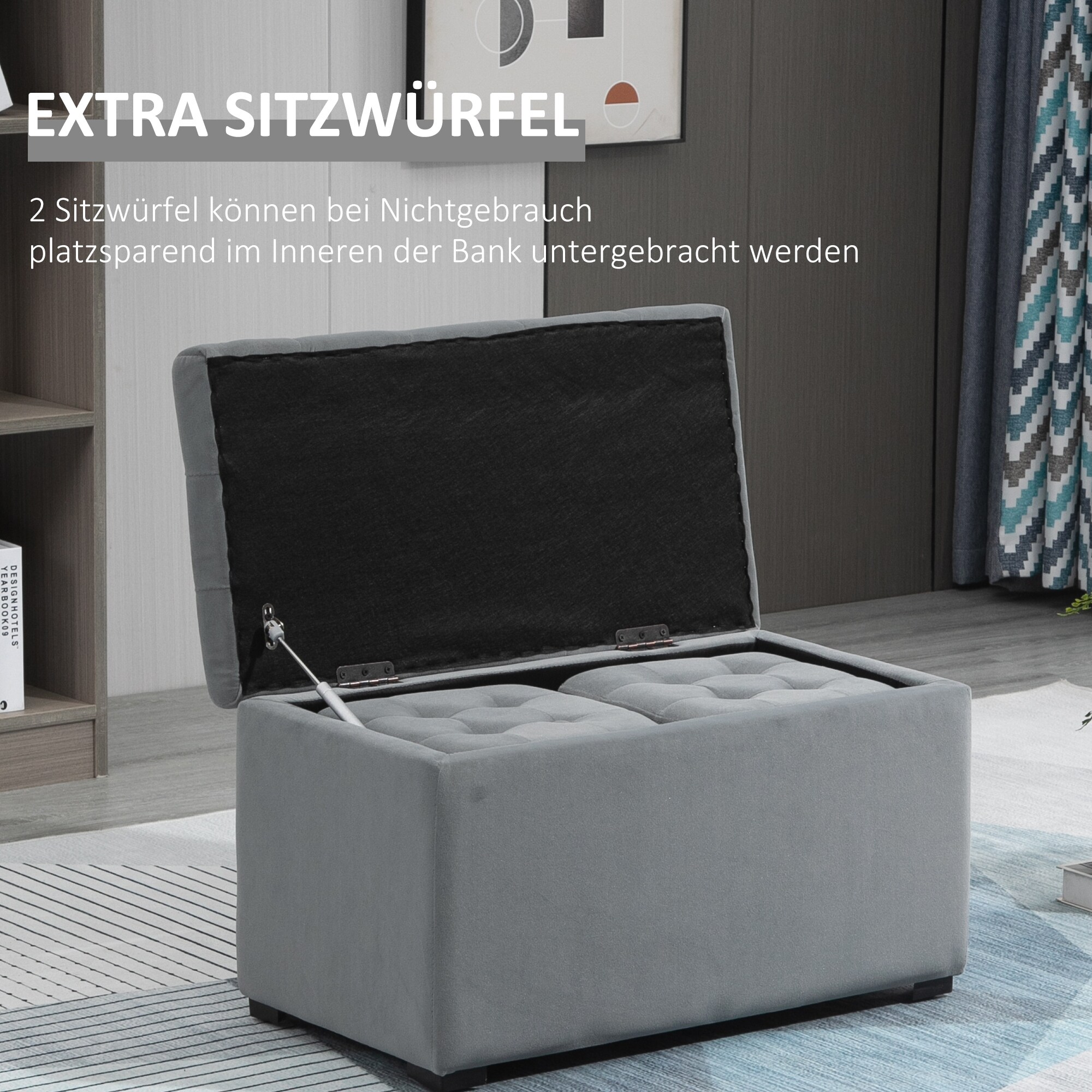 HOMCOM Aufbewahrungsbank Ottomane hellgrau 75 x 40 x 42 cm (LxBxH)
