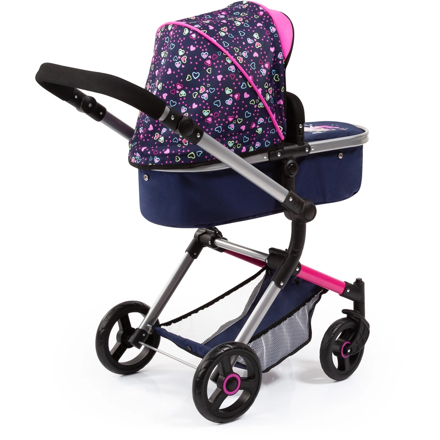 bayer Design Kombi-Puppenwagen Neo Vario herzchen blaupink mit Herzen und Meerjungfrau