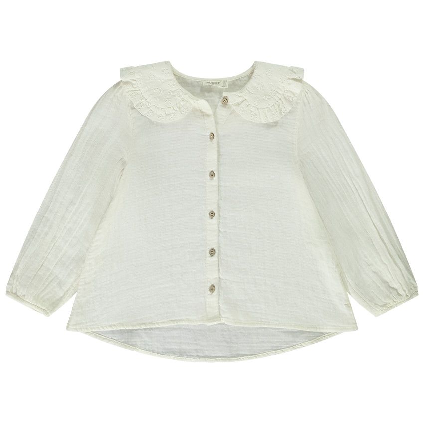 Chemise manches longues en gaze de coton pour fille - Ecru