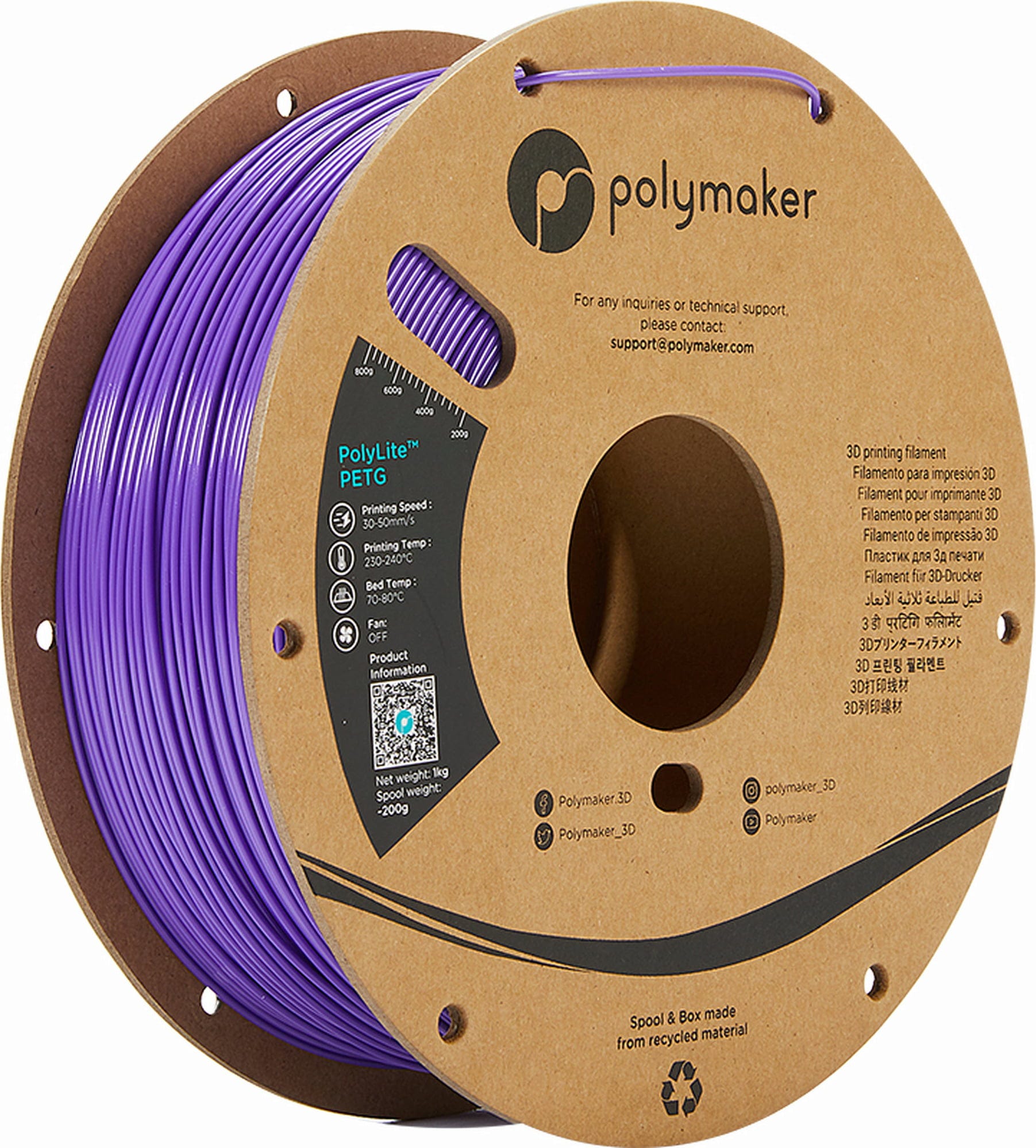Polymaker  PolyLite PETG Violett, 1,75 mm (1.000 g)    Großartiges Allround-Filament für den täglichen Druck in Violett