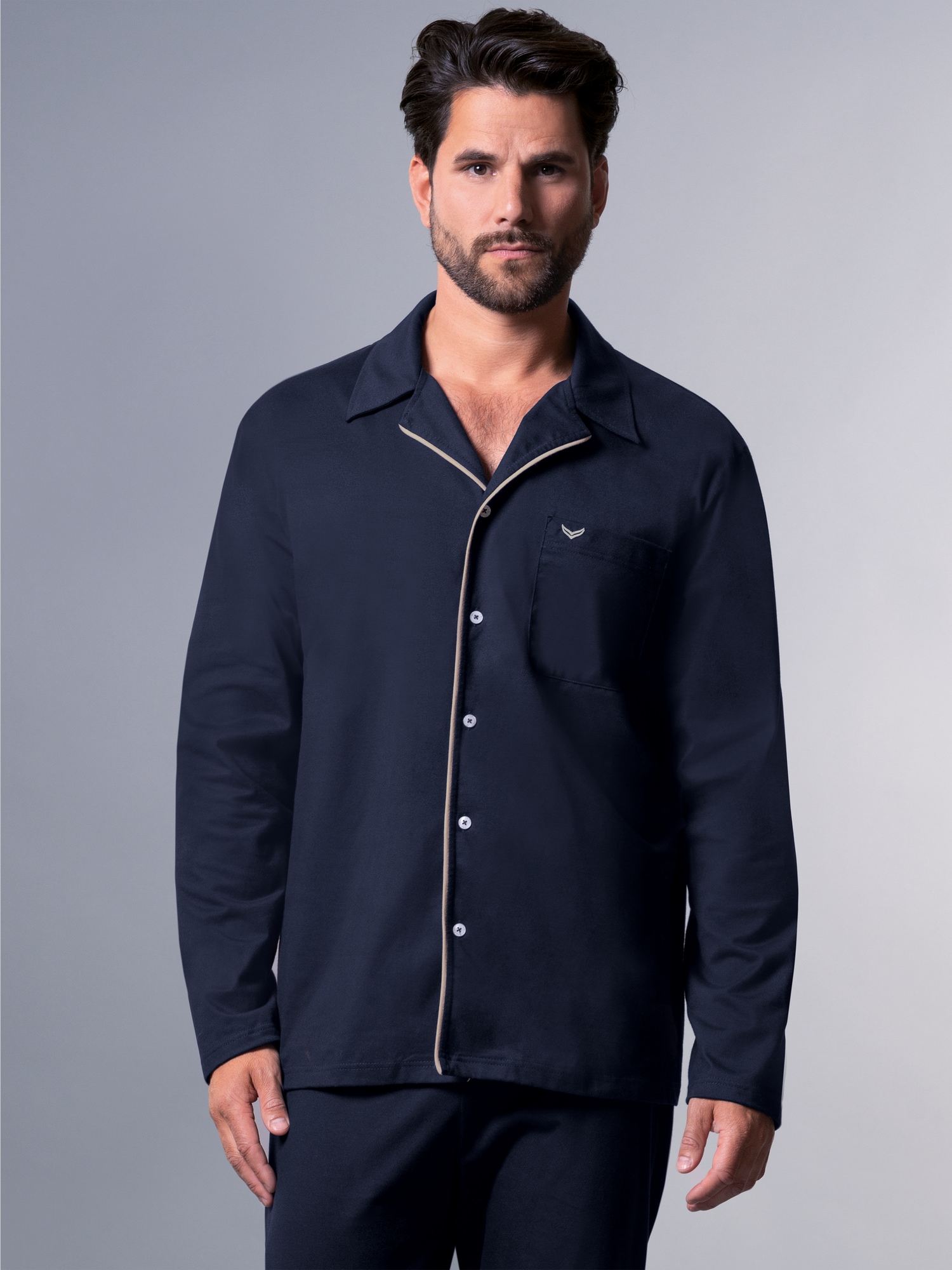 Schickes Schlafanzug Oberteil mit Knopfleiste Navy