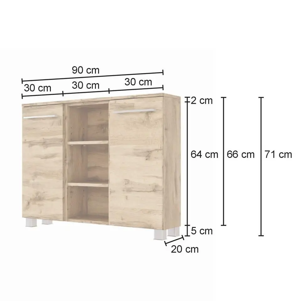 Badkamerkast Sefa 90cm 2 deuren - eik/wit