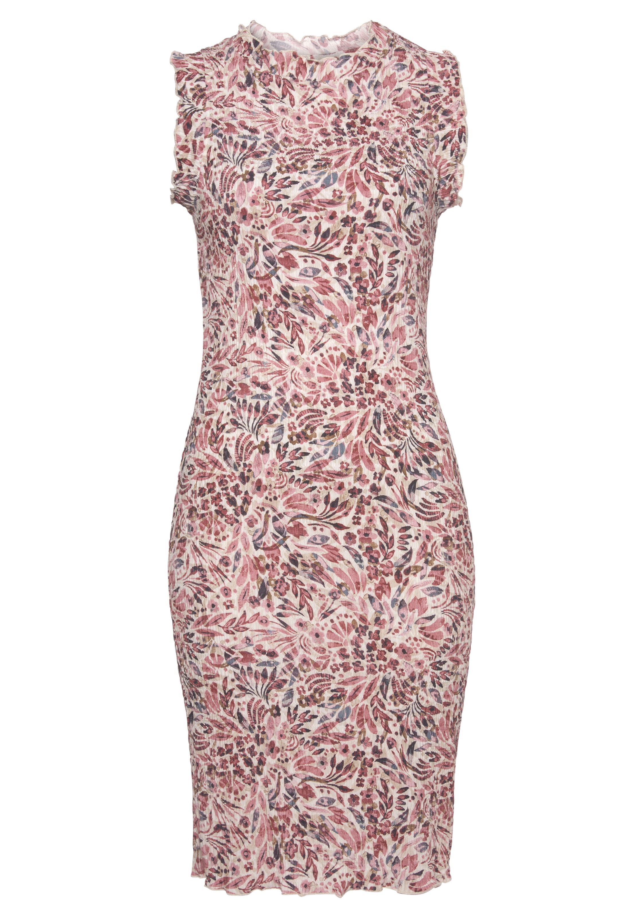 Vivance Druckkleid aus gekreppter Viskose mit Rüschenkante, figurbetontes Sommerkleid