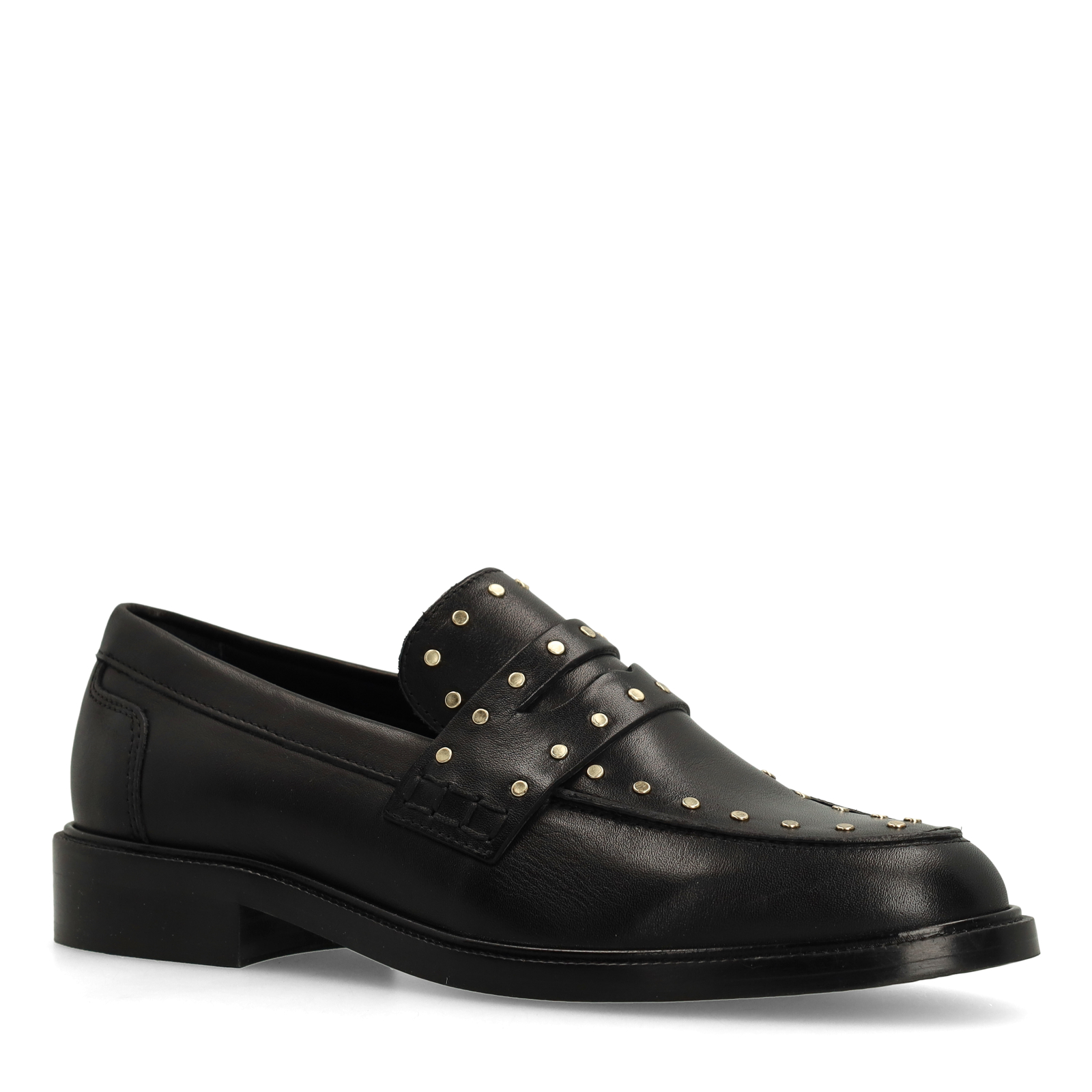 Zwarte leren loafers met goudkleurige studs