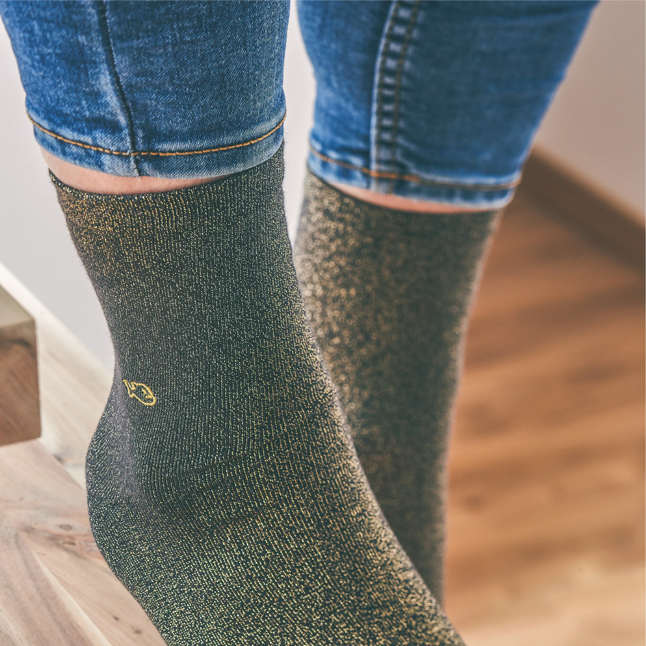 NOIR MINERAL - Chaussettes pailletées en coton peigné unies | Noir
