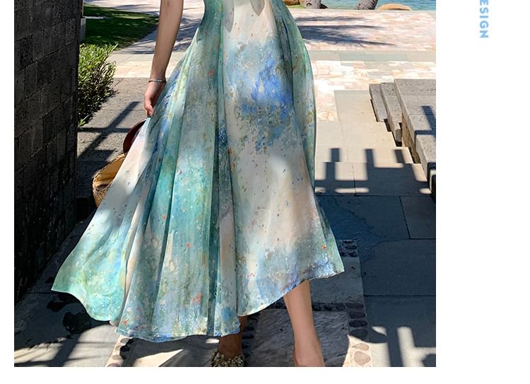 Moanum - Spaghettibandjes Tie Dye Maxi A-lijn Jurk
