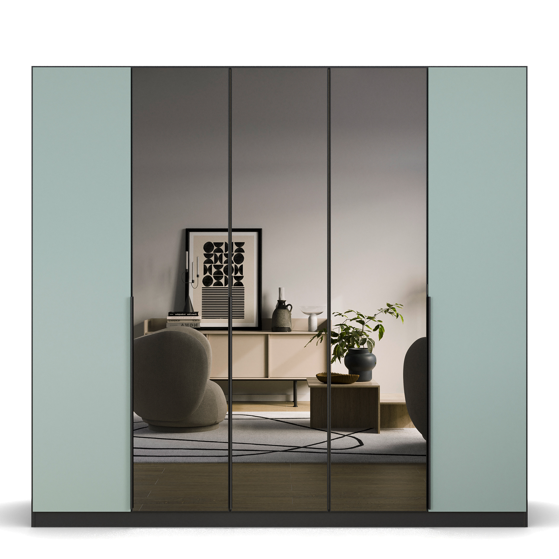 Drehtürenschrank - grau metallic-salbei - 226 cm - 5-türig