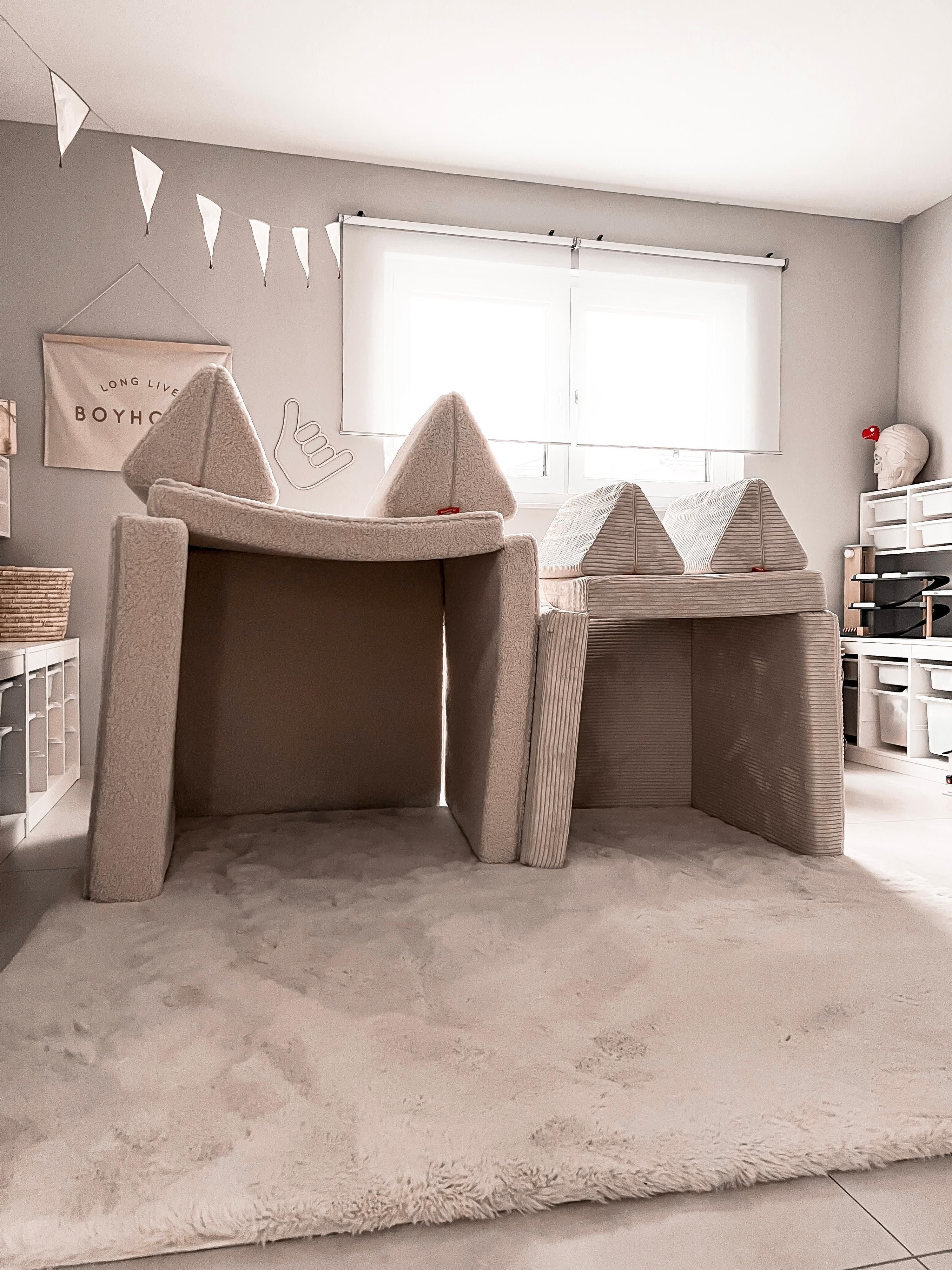 Handgemaakte modulaire fluwelen kinderspeelbank Mila