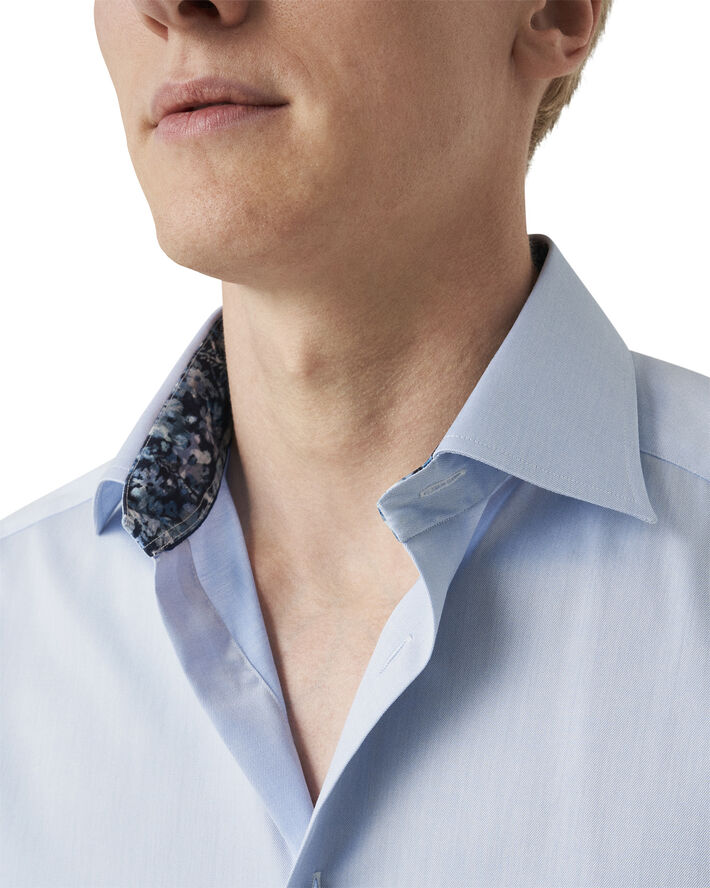 ETON Contemporary Fit Light Blue Floral Effect Signature Twill Shirt Lyseblå