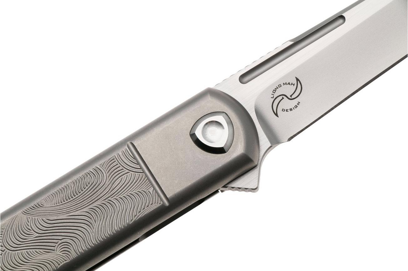 Liong Mah Tanto One, Bead Blasted M390, Sculpted Titanium, linkshandig zakmes