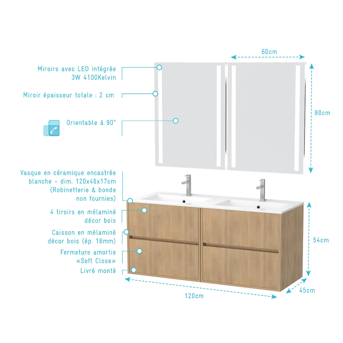 Aurlane Meuble salle de bain 120 cm