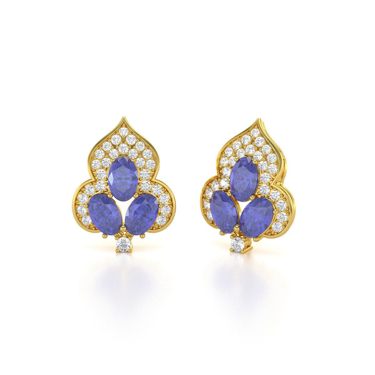 Boucles d'oreilles ADEN Or 585 Jaune Fleur Tanzanite et Diamants 3.5grs
