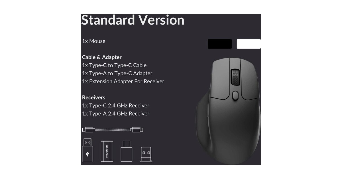 KeychronM6-A1 Wireless Mouse  (Zwart, 100 - 26000 DPI, USB-C / Bluetooth 5.1 / 2.4 GHz)