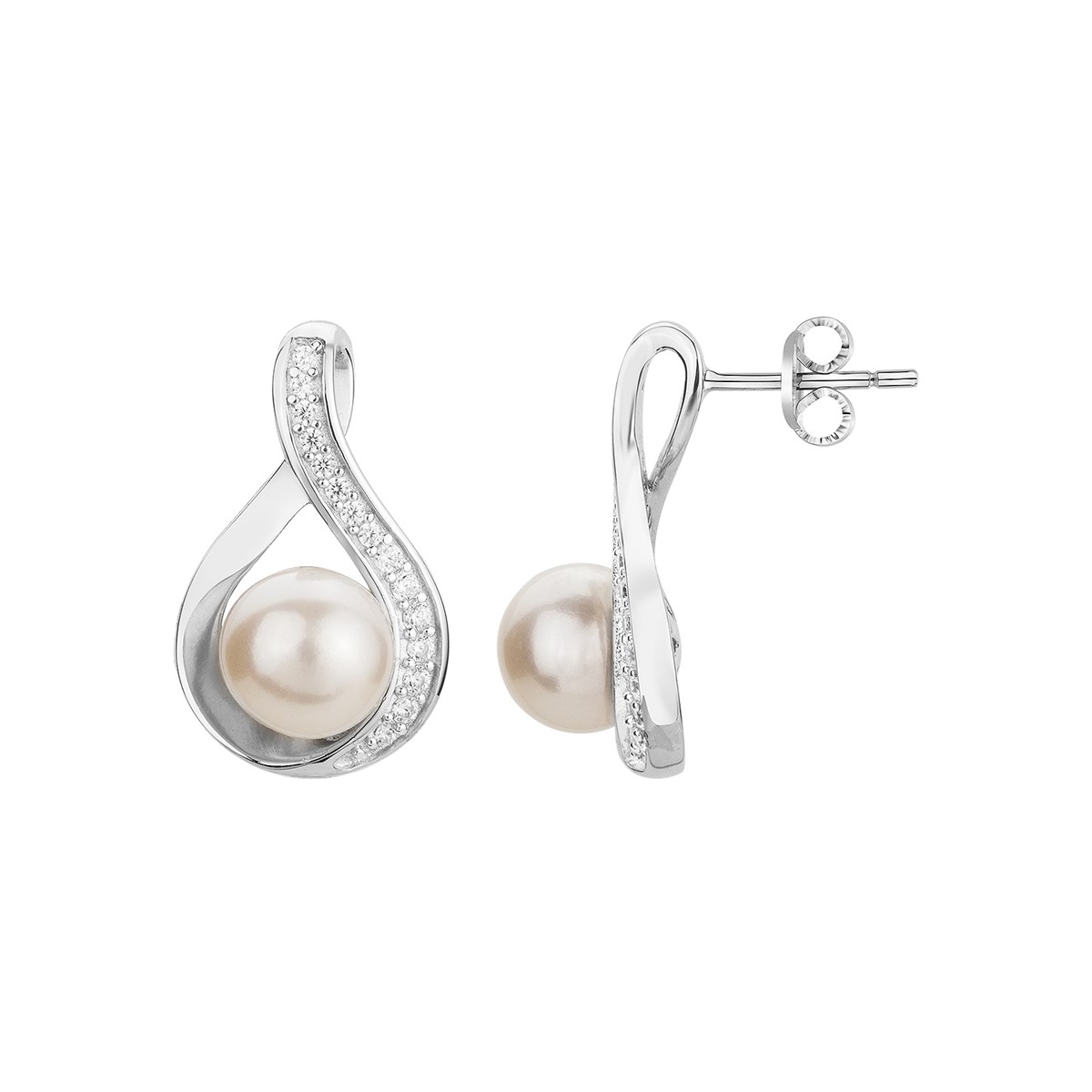 Boucles d'oreilles puces en Argent avec perle d'eau douce blanc