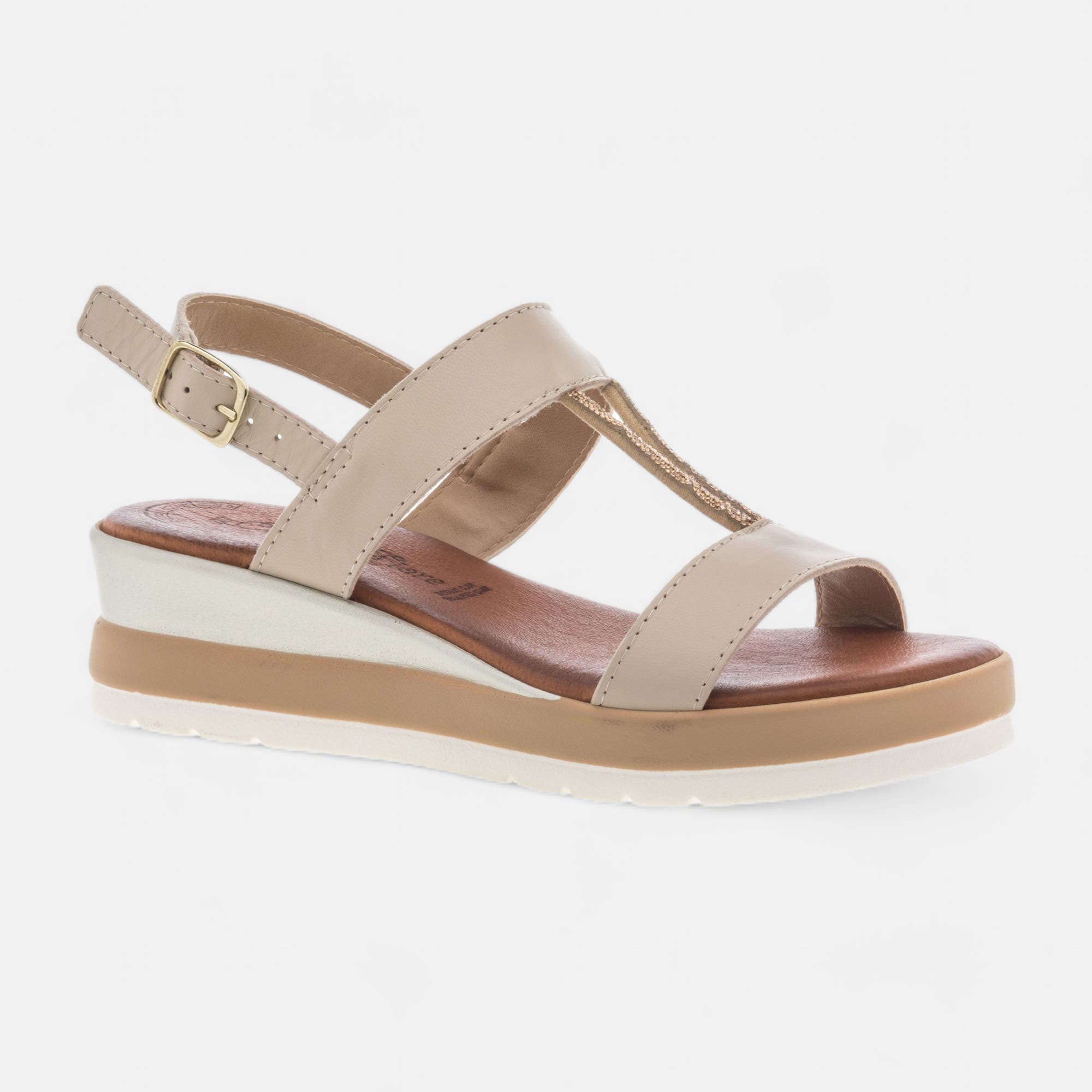 Sandales à talon compensé Femme en cuir beige