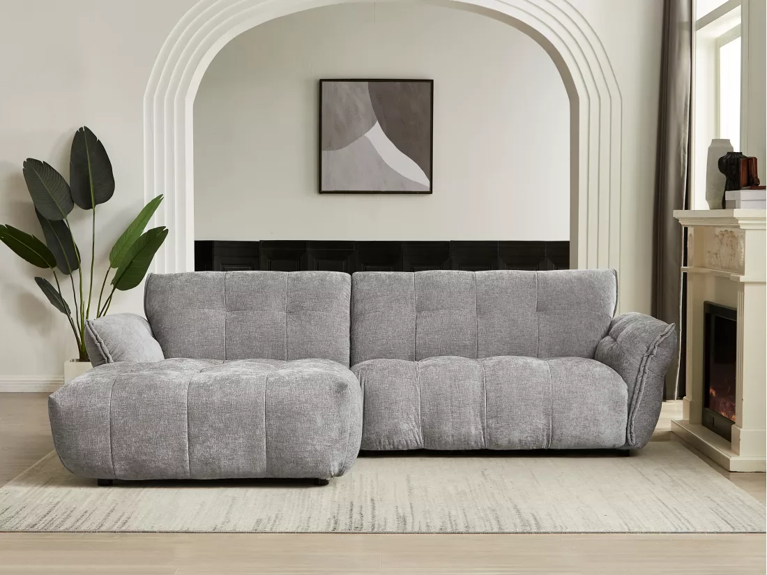 Canapé d'angle gauche en tissu chiné gris NAPIZO