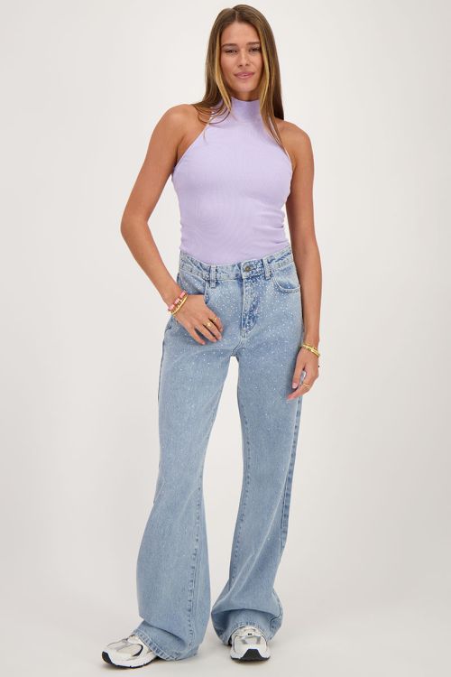 Lila halter top met rib structuur